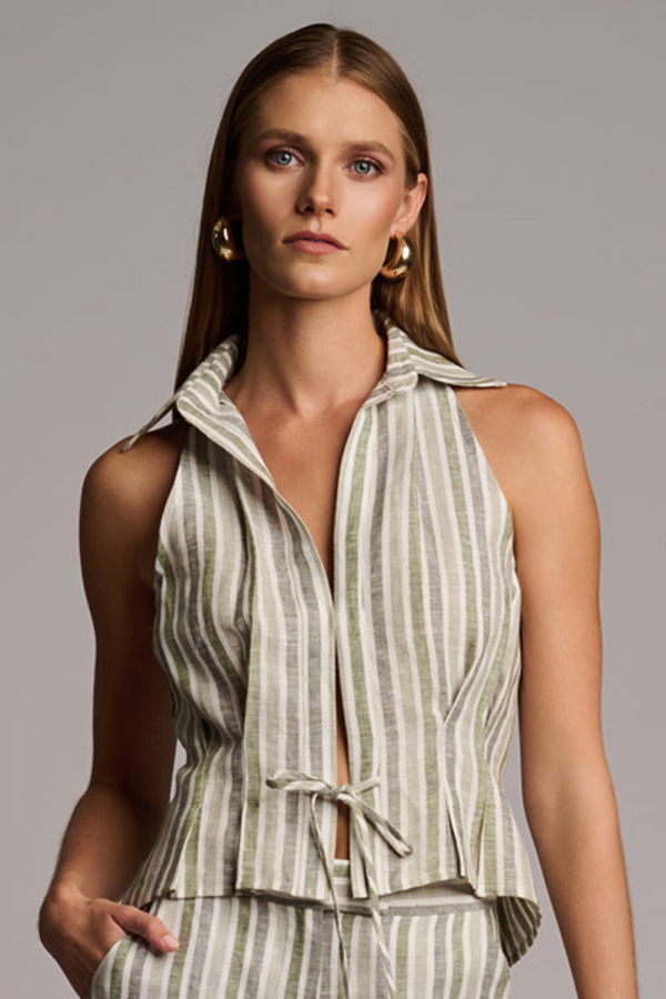 Hevron Sloan Striped Vest - Sage Stripe