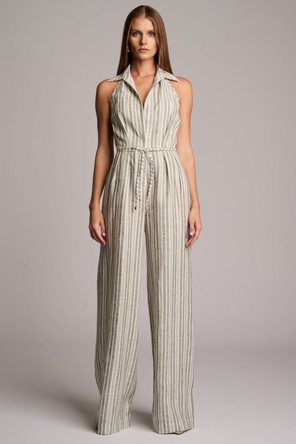 Hevron Sloan Striped Vest - Sage Stripe