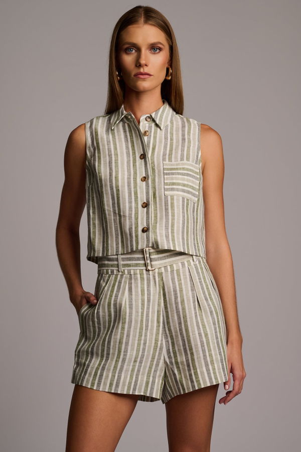 Hevron Zinna Short - Sage Stripe