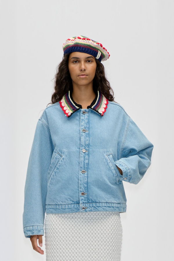 Stine Goya Collared Cropped Bomber Jacket - Denim Blue