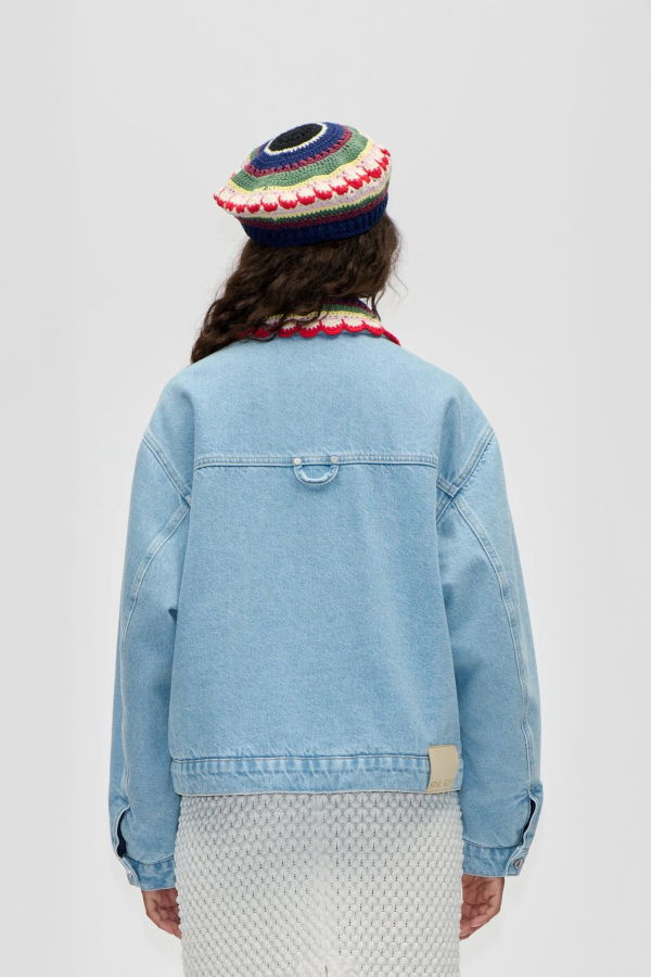 Stine Goya Collared Cropped Bomber Jacket - Denim Blue