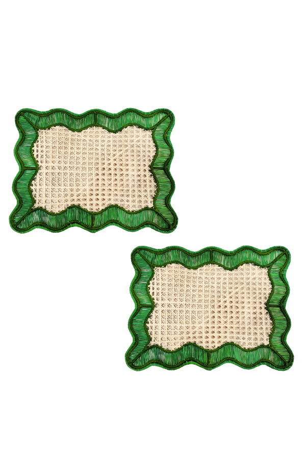 Coro Cora S/2 Wavy Rectangular Placemats - Green/Dark Green