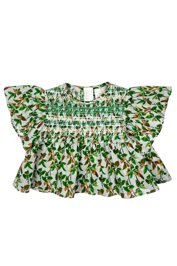 KIDS Tia Cibani Baby Sofia Palm Mix Smocked Blouse - Green