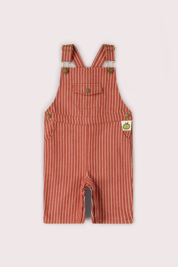 KIDS Little Green Radicals Dungaree Shorts - Burnt Ochre Stripe
