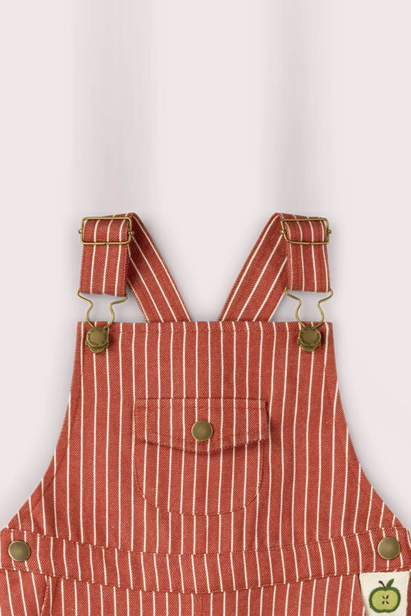 KIDS Little Green Radicals Dungaree Shorts - Burnt Ochre Stripe