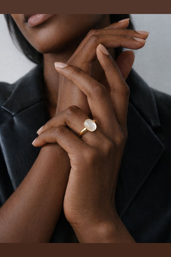 seree Halo White Chalcedony Cabochon Ring