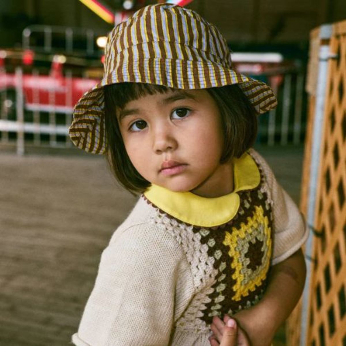 KIDS Misha & Puff Bucket Hat - Cola Painterly Stripe - Image 2 of 3
