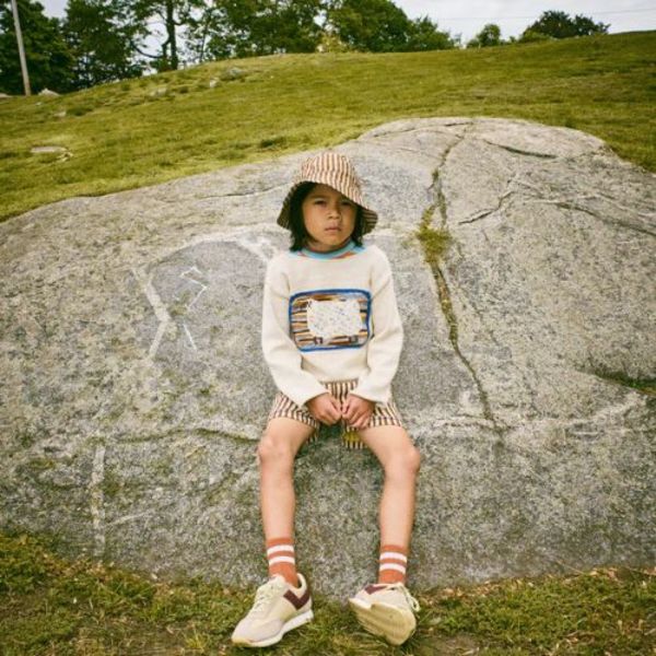 KIDS Misha & Puff Bucket Hat - Cola Painterly Stripe
