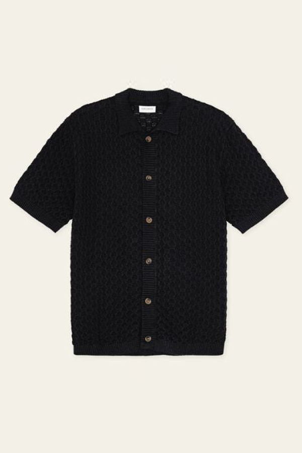 LES DEUX Gespertus SS Knit Shirt - Black