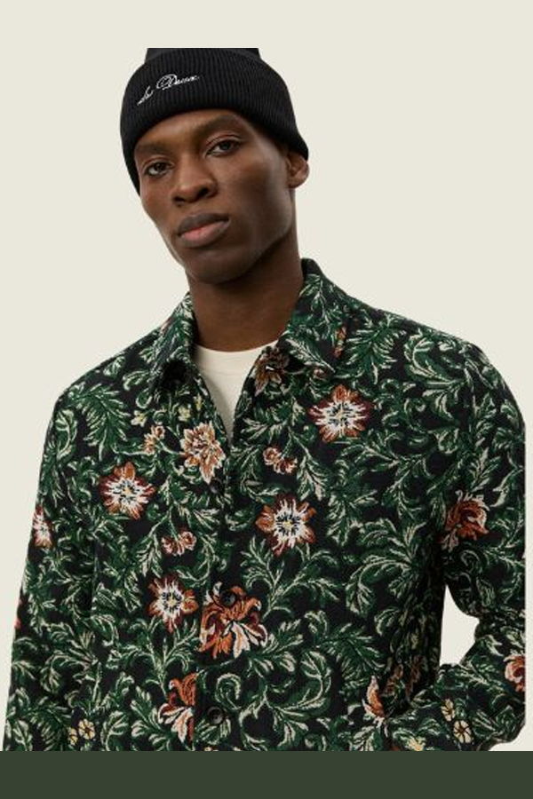 LES DEUX Jaiden Flower Jacquard Overshirt - Black