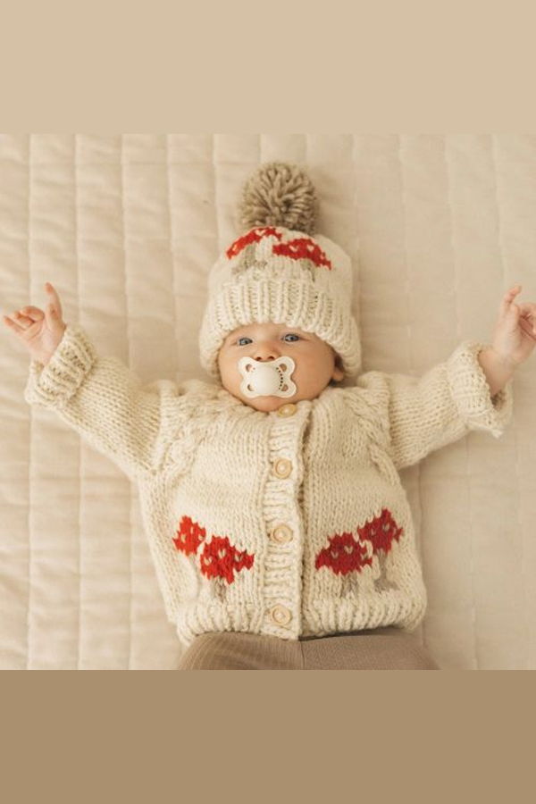 KIDS Huggalugs Mushroom Natural Cardigan