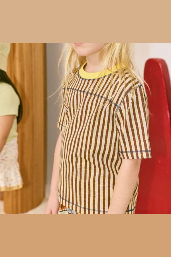 KIDS Misha & Puff Nino Tee - Cola Painterly Stripe