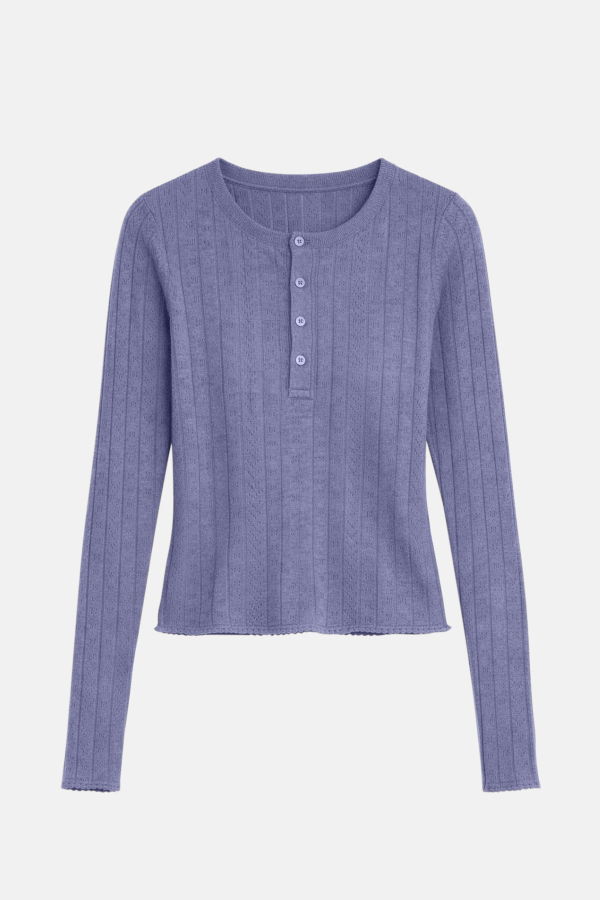 The Tile Club Sylvia Pointelle Henley Top - Blue