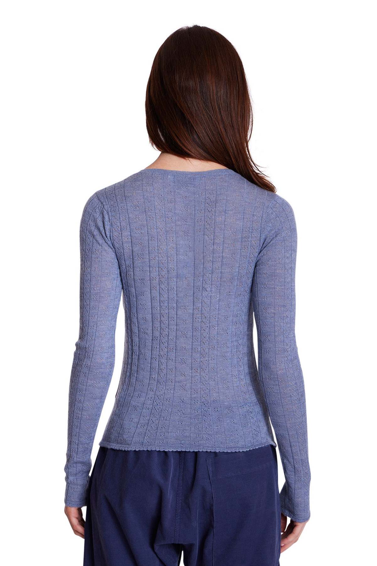 The Tile Club Sylvia Pointelle Henley Top - Blue - Image 4 of 4