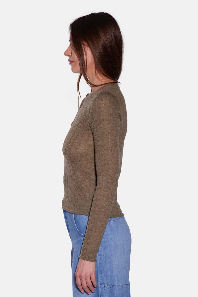 The Tile Club Sylvia Pointelle Henley Top