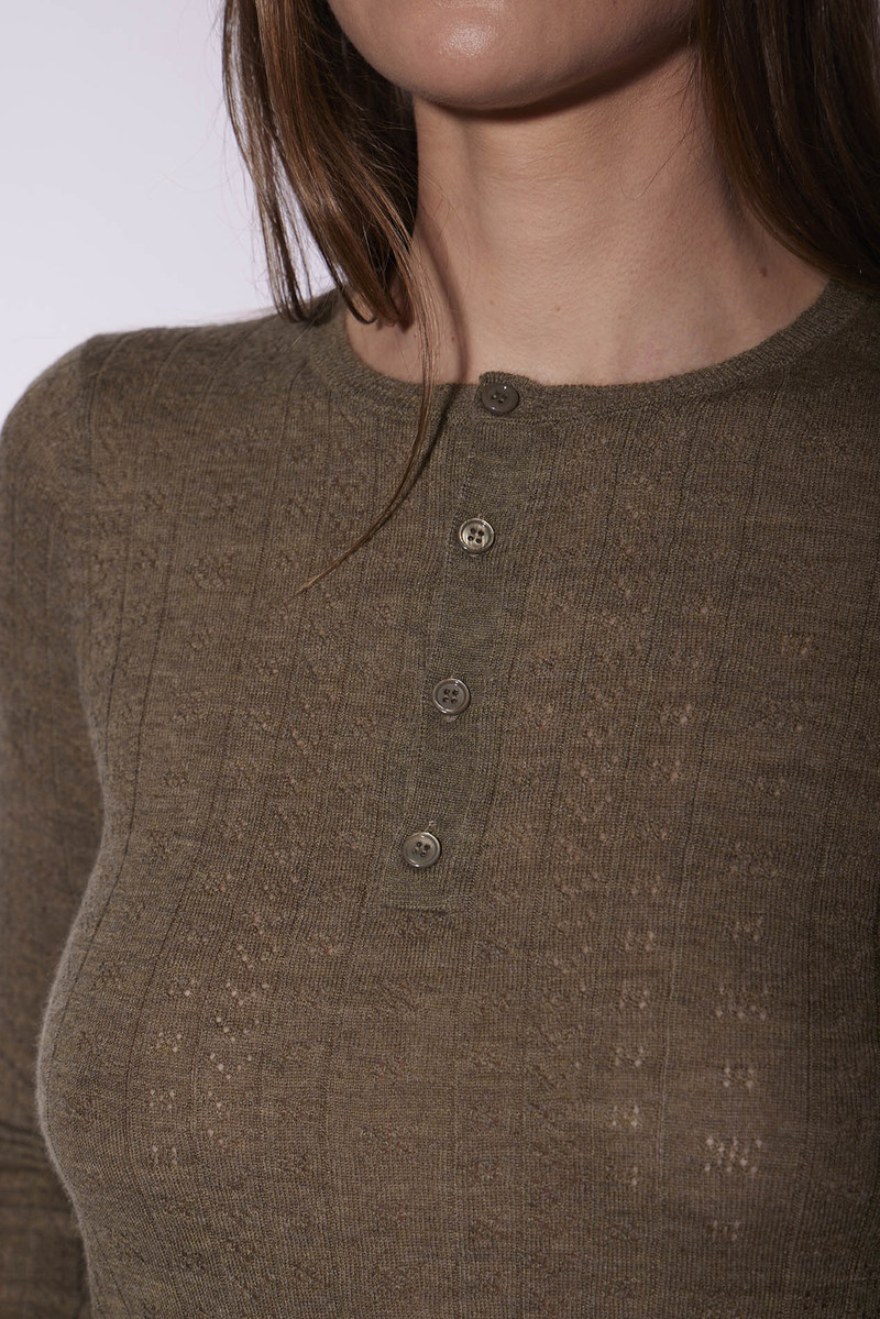 The Tile Club Sylvia Pointelle Henley Top