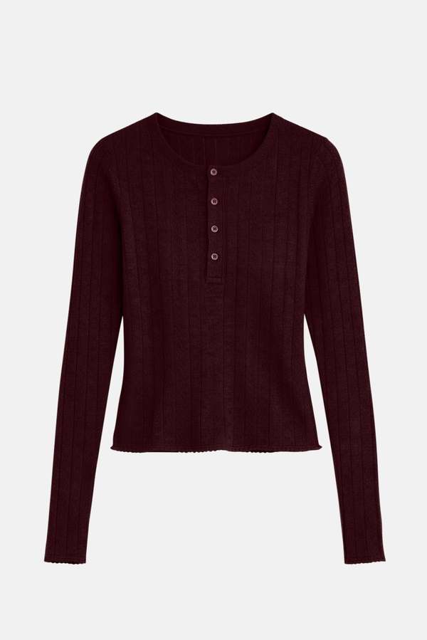 The Tile Club Sylvia Pointelle Henley Top