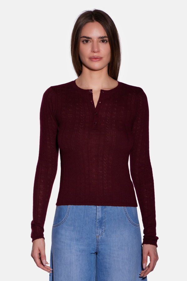 The Tile Club Sylvia Pointelle Henley Top