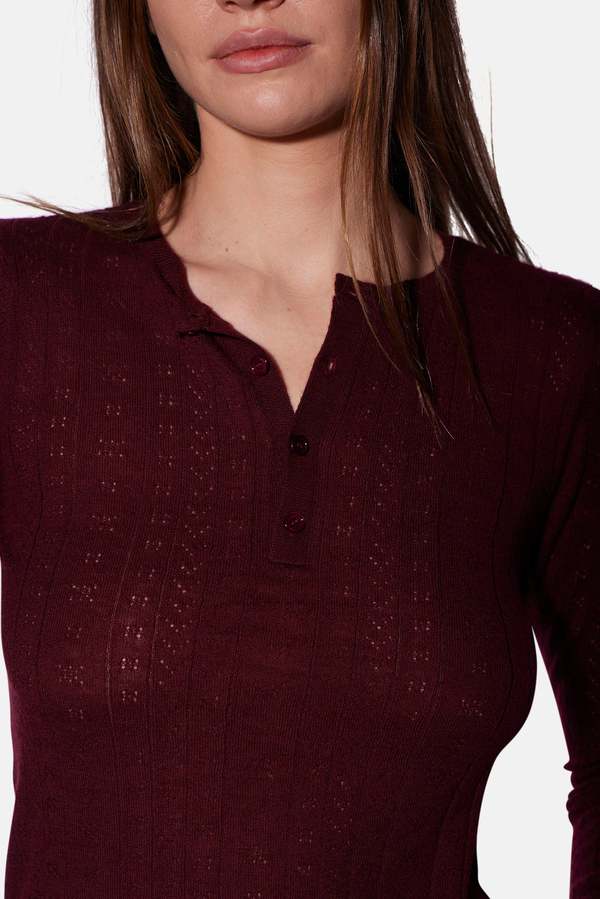 The Tile Club Sylvia Pointelle Henley Top