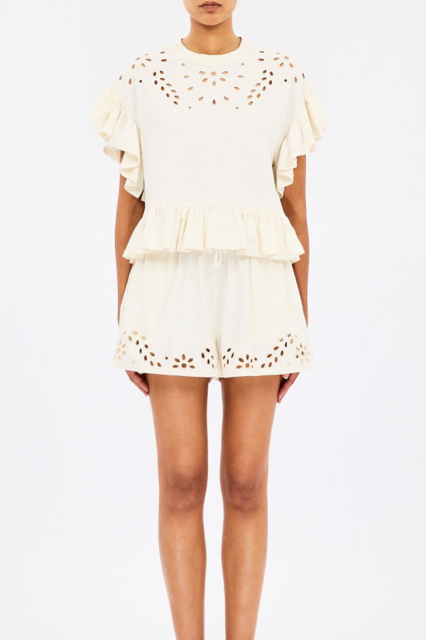 Ulla Johnson Mariana S/S Peplum Top - Cowrie