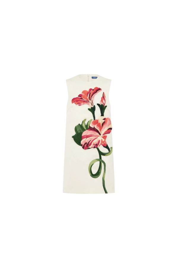 Leo Lin Yvonne Appliqué Floral Mini Dress - Vine Print In Snow