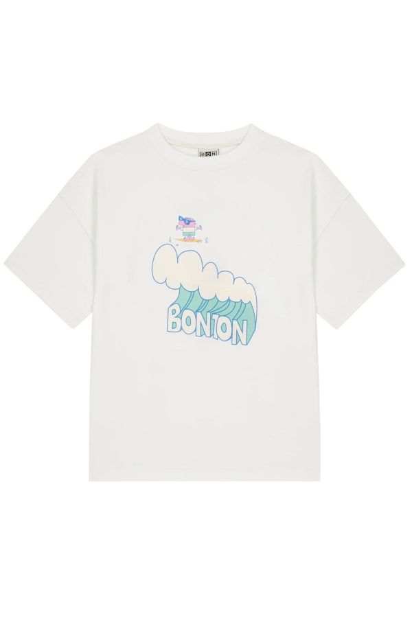 KIDS Bonton Livo Wave Print T-shirt - Ecru White