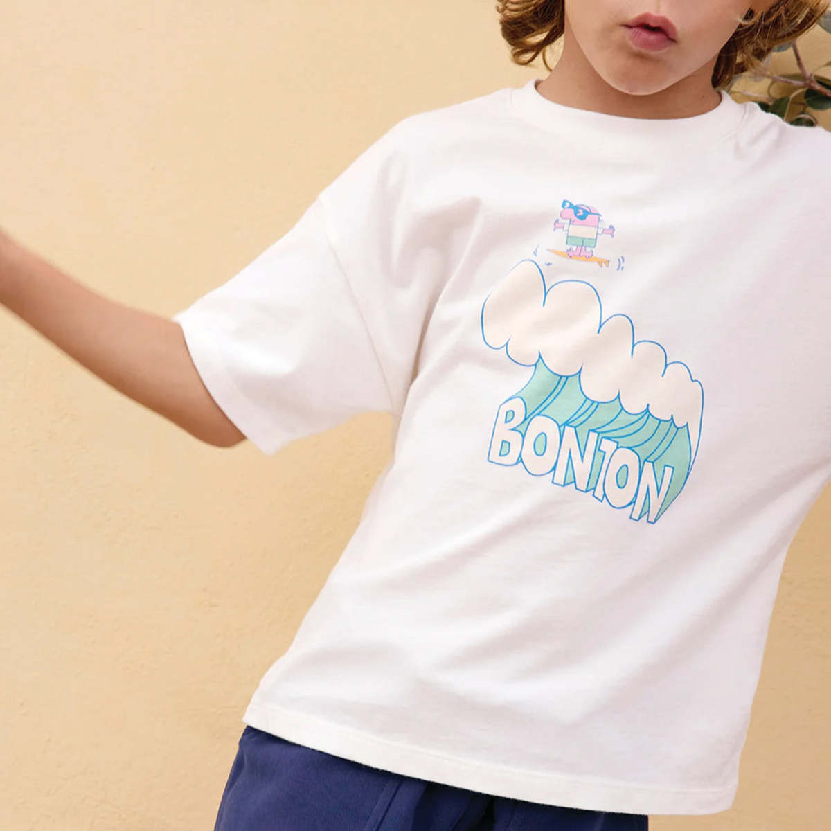 KIDS Bonton Livo Wave Print T-shirt - Ecru White - Image 4 of 4