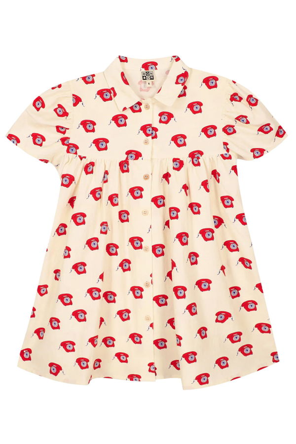 KIDS Bonton Lulu Dress Phone Print Dress - Cream