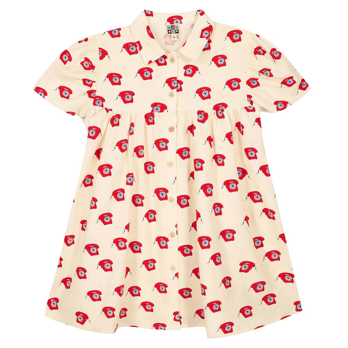 KIDS Bonton Lulu Dress Phone Print Dress - Cream - Image 1 of 6