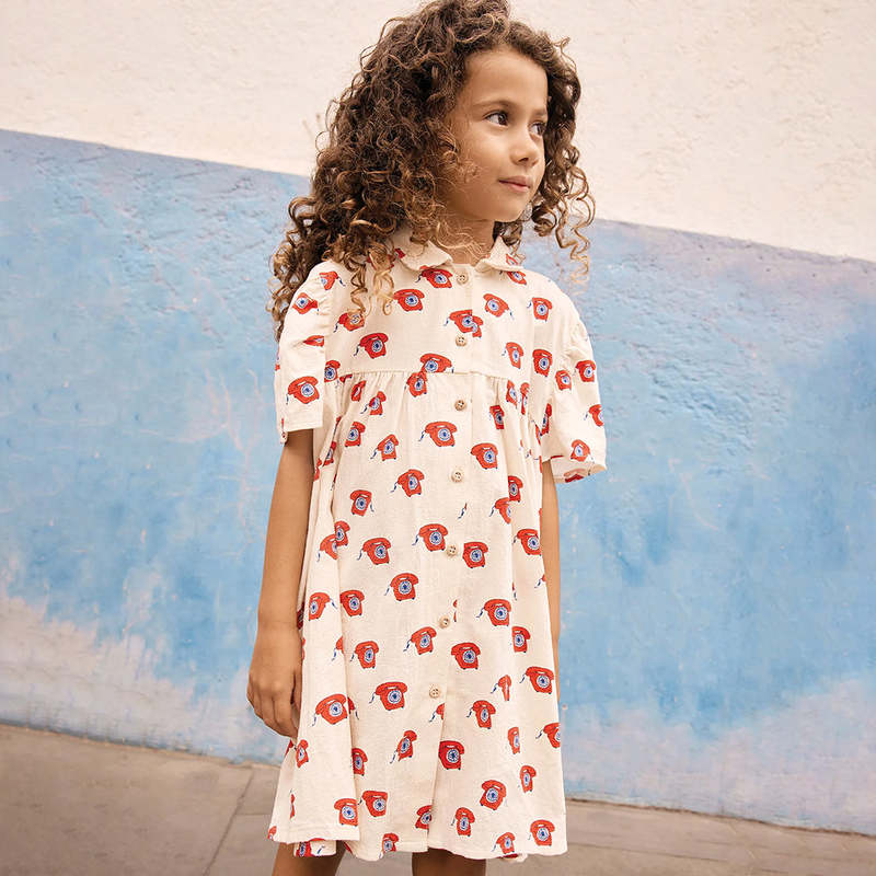 KIDS Bonton Lulu Dress Phone Print Dress - Cream