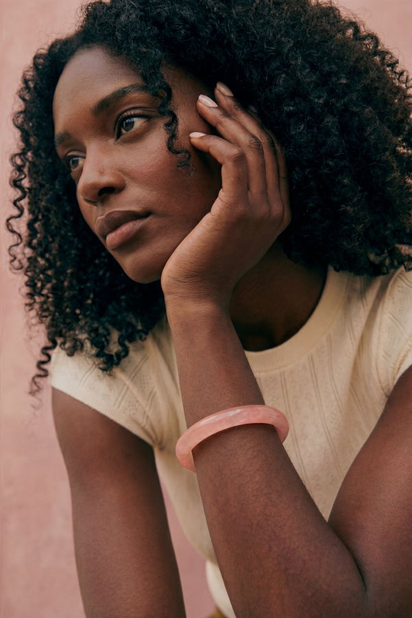 seree Blush Skinny Round Jade Stone Bracelet - Pink