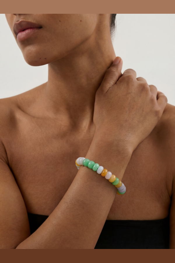 seree Lavender field Beaded jade bracelet - Lavender/Green/Yellow