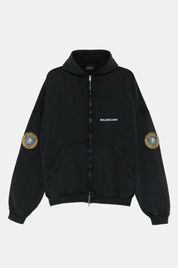 Balenciaga Faded Wash Black Large Zip-Up Hoodie - Faded Washed Black