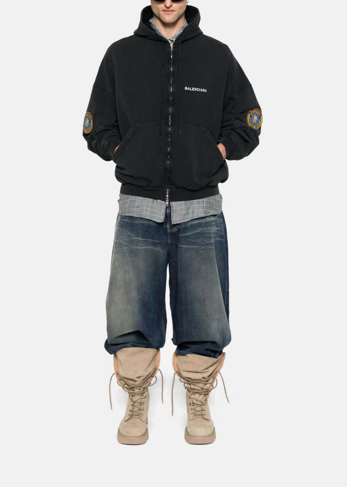 Balenciaga Faded Wash Black Large Zip-Up Hoodie - Faded Washed Black - Image 2 of 5