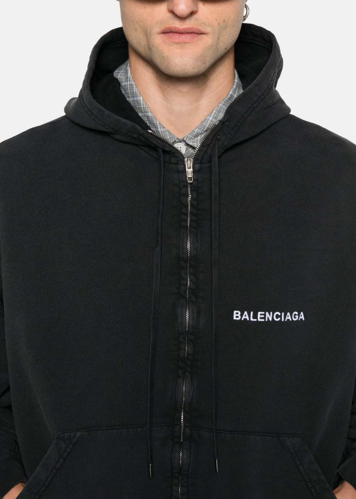 Balenciaga Faded Wash Black Large Zip-Up Hoodie - Faded Washed Black - Image 5 of 5