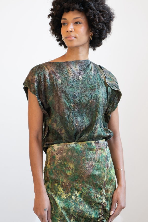 Yesaet Shash silk top - Golden stroke print/Black