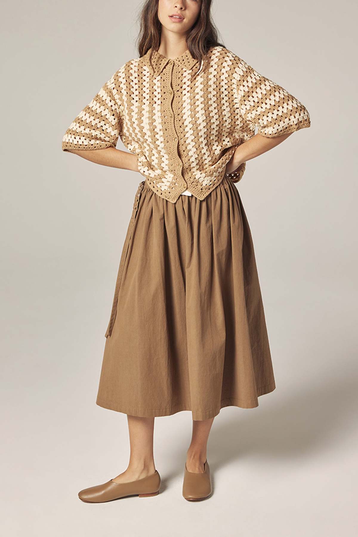 amente Hand Knit Crochet Top - Khaki/Tan - Image 6 of 11