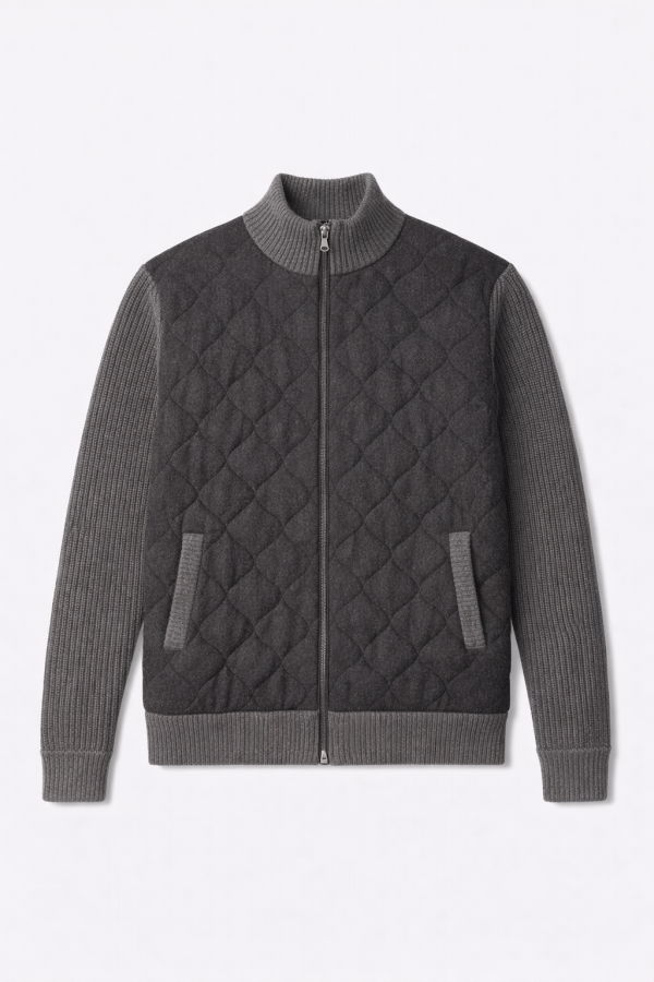 Blue&Cream Cashmere Quilted Combo Zip Jacket