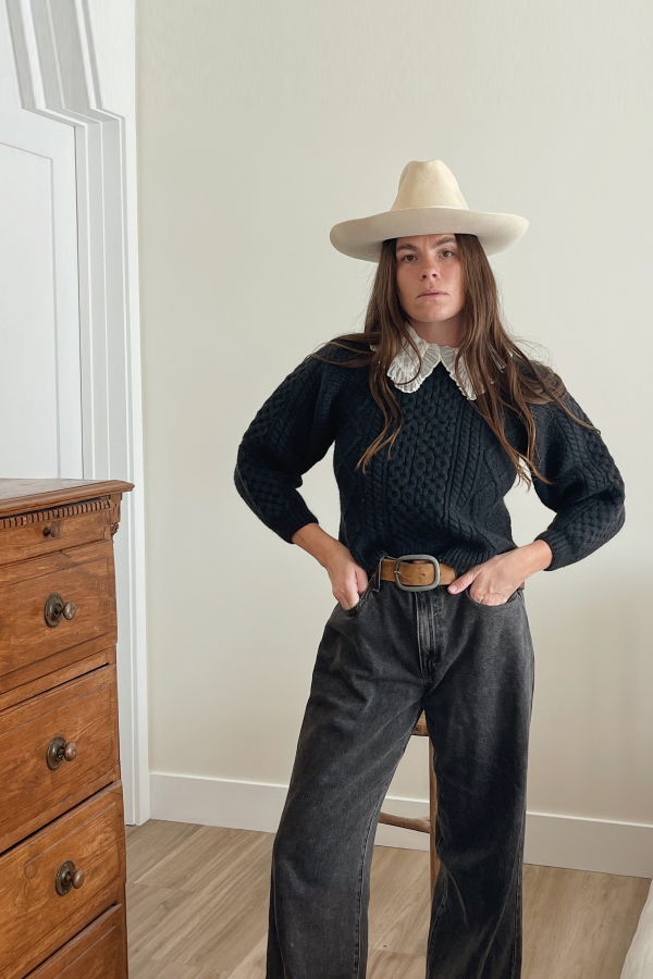 Shrunken Wool Fisherman Sweater - Charcoal