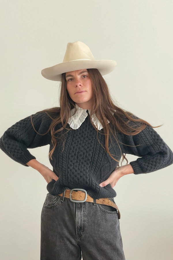 Shrunken Wool Fisherman Sweater - Charcoal