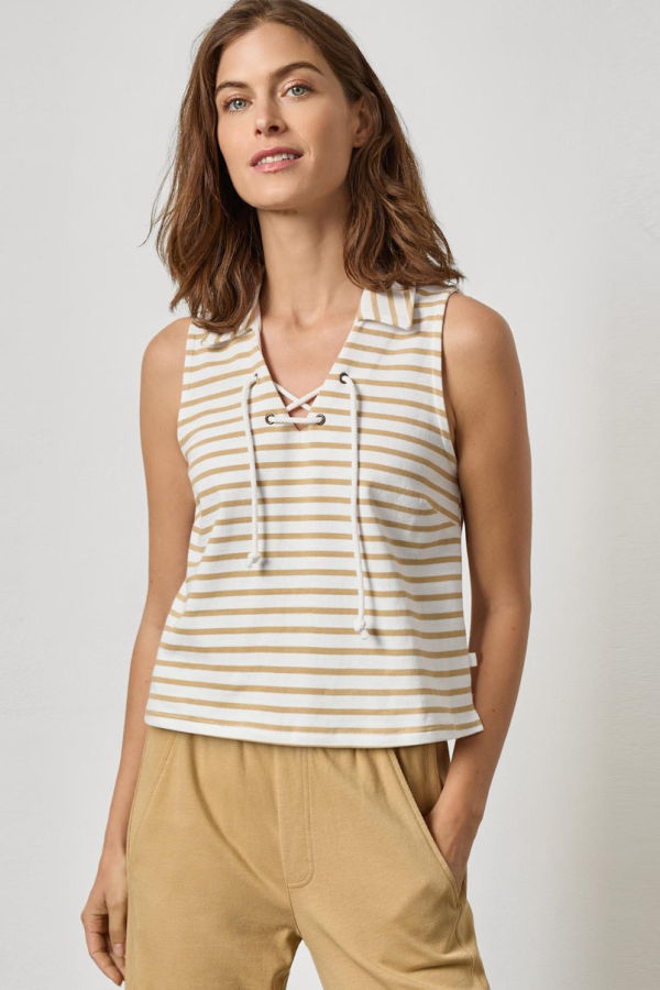 Lilla P. Sleeveless Collared Top