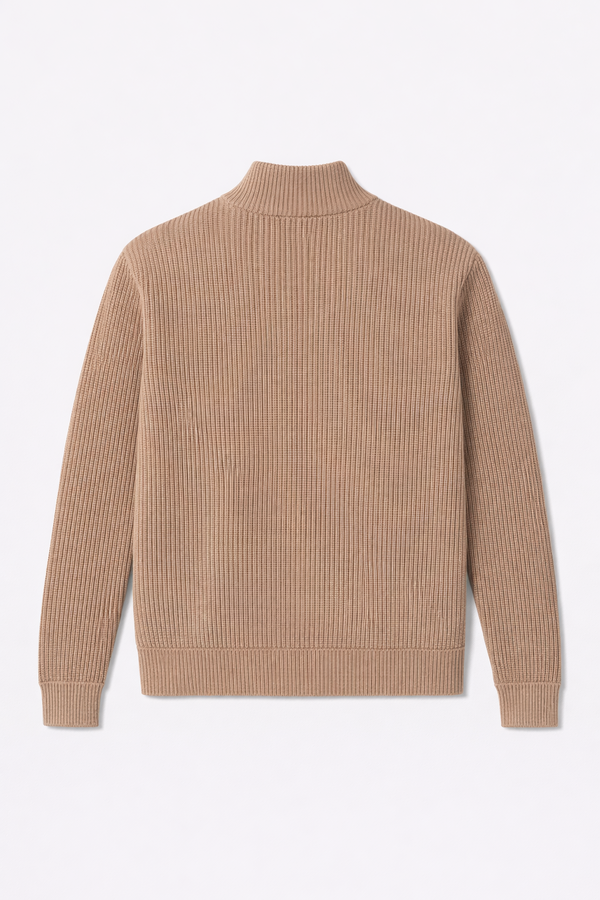 Blue&Cream Cashmere Quilted Combo Zip Jacket - Light Brown