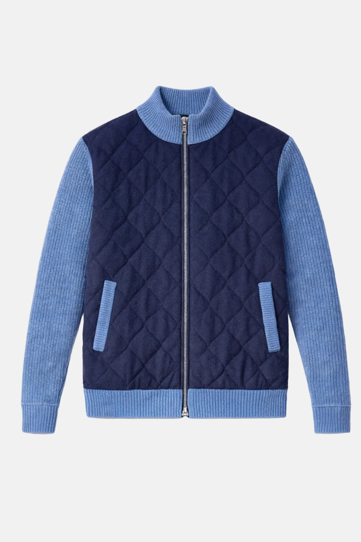Blue&Cream Cashmere Quilted Combo Zip Jacket - Navy - Image 1 of 3