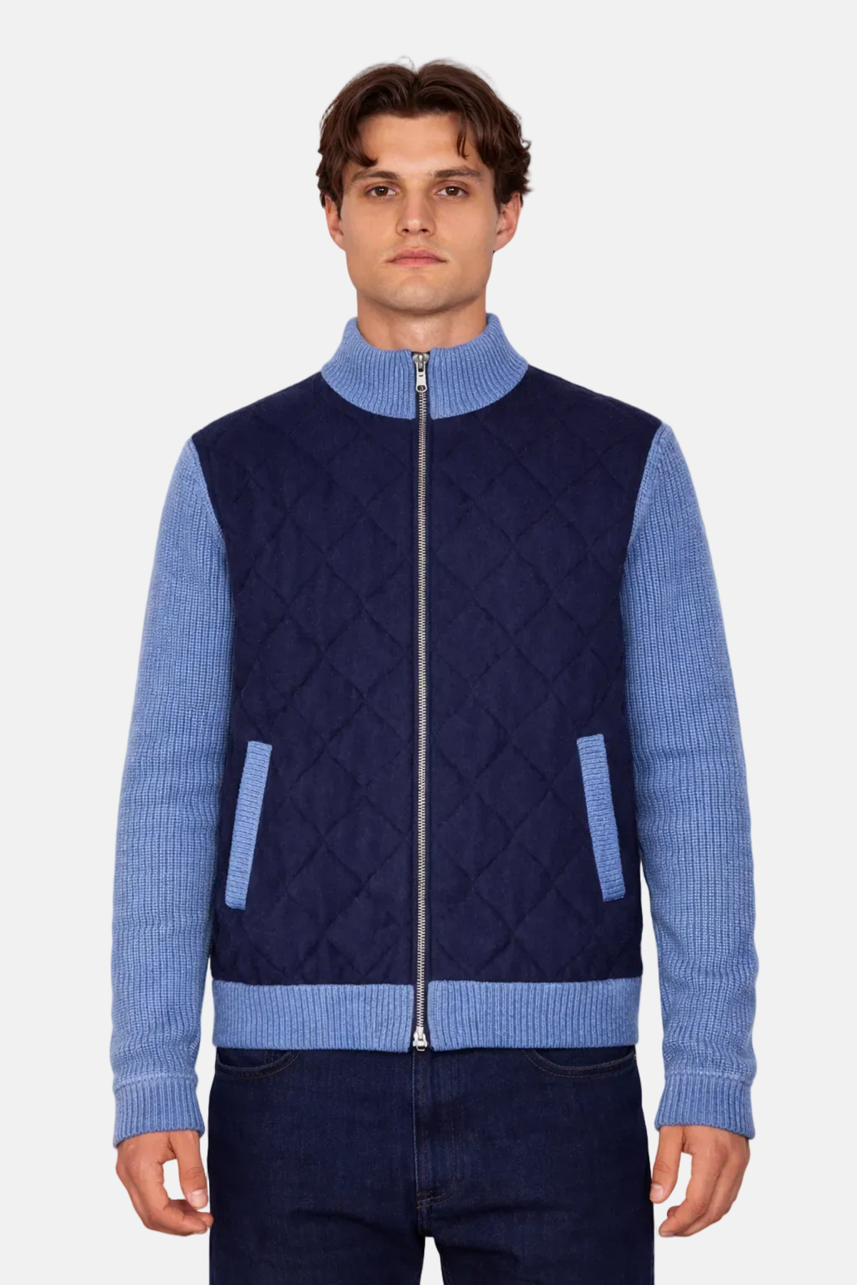 Blue&Cream Cashmere Quilted Combo Zip Jacket - Navy - Image 3 of 3