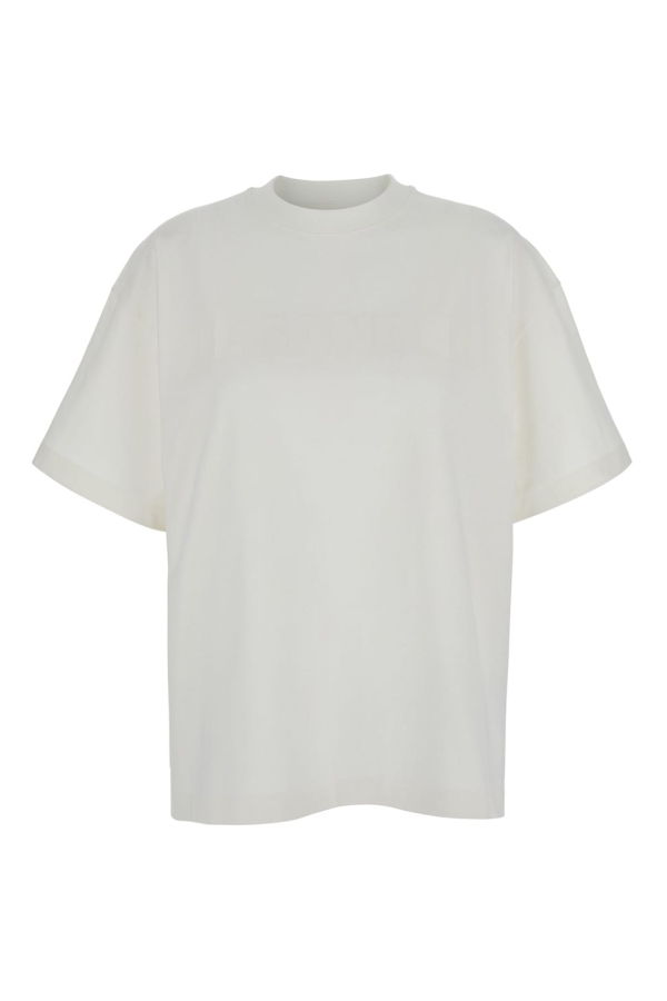 Jil Sander Crewneck T-Shirt with Tonal Logo Print - White