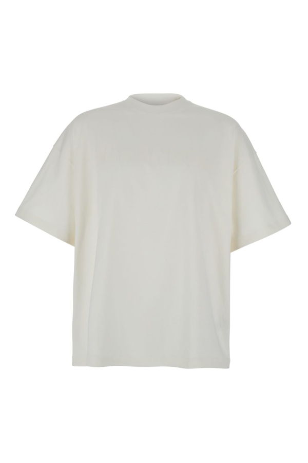 Jil Sander Crewneck T-Shirt With Front Logo Print In Cotton T-Shirt - White