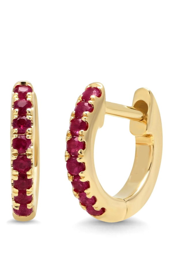 Eriness Mini Ruby Huggies EARRINGS - 14kYG