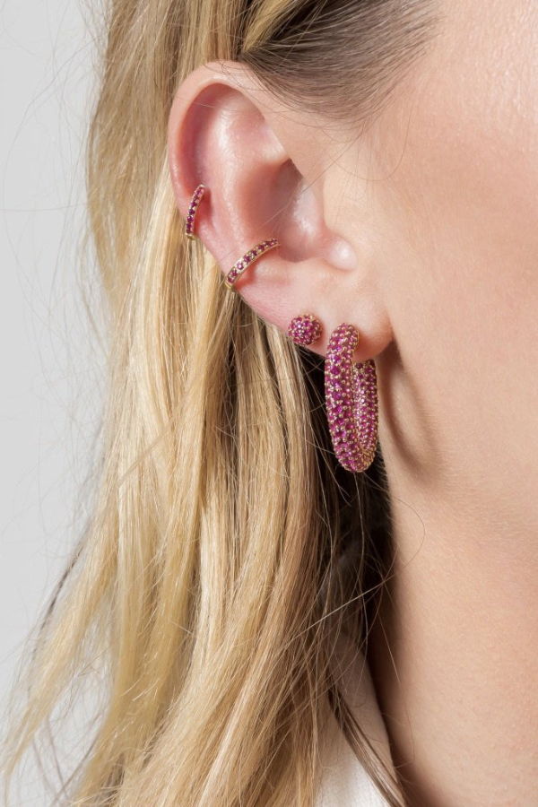Eriness Mini Ruby Huggies EARRINGS - 14kYG