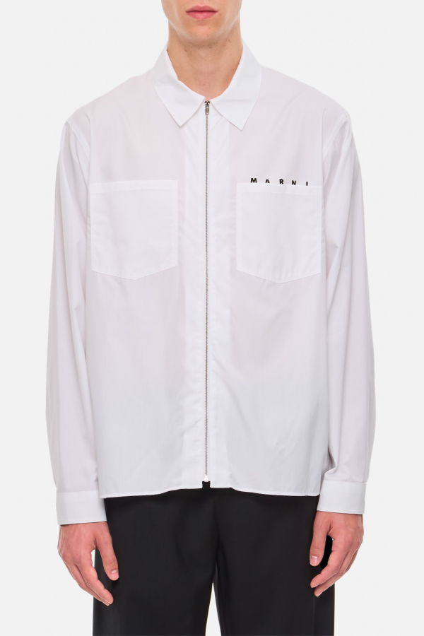 Marni Cotton Full Zip Shirt - White
