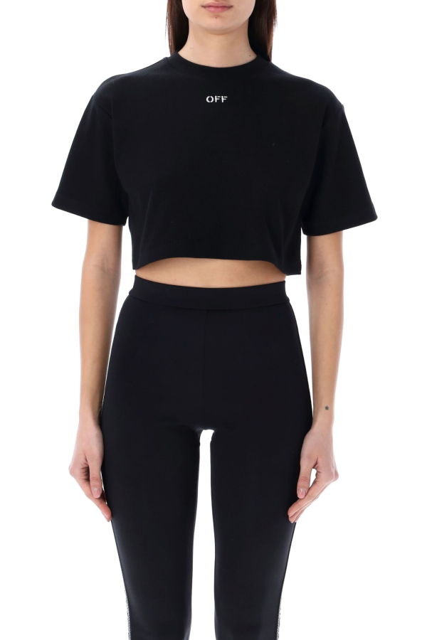 Off-White Off Stamp Rib Cropped Tee - Black